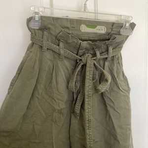 Green high waisted paper bag tie pants